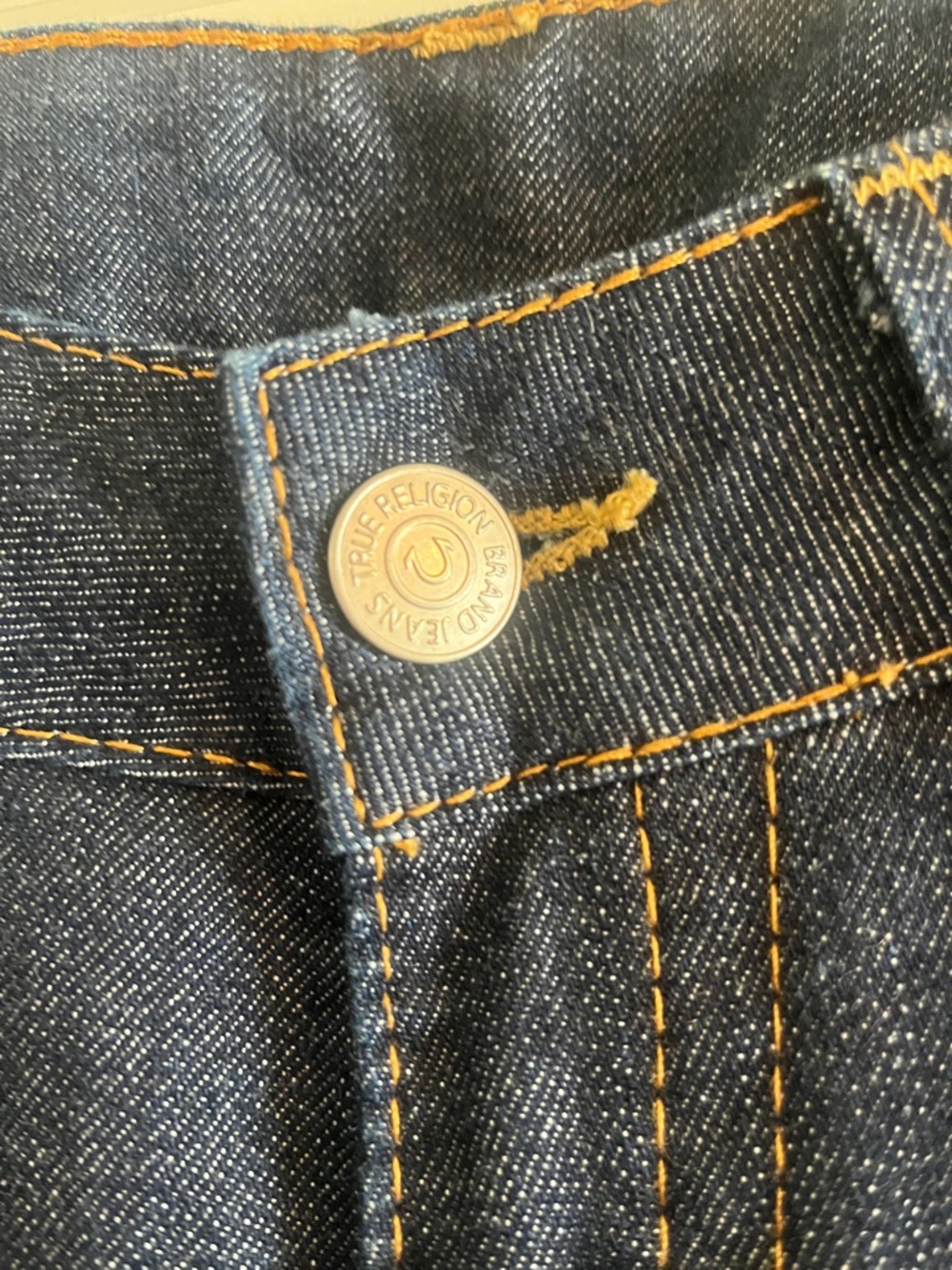 True Religion Dark Blue Flared Jeans with Gold Back Pocket Detail - Picture 6 of 8